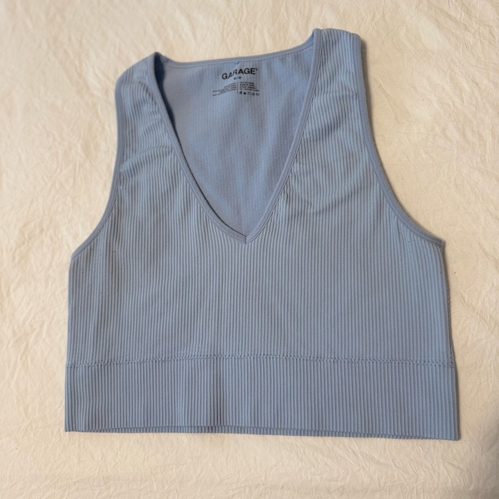 Garage Light Blue Ribbed Seamless V-Neck Tank Top - Picture 3 of 4